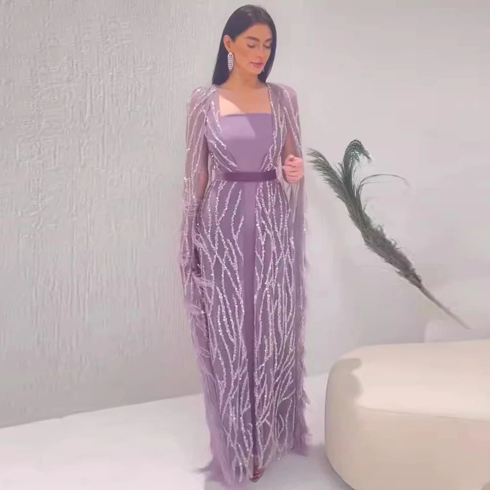 Women's Tassel Elegant Evening Dress Square Neck Sheer Long Sleeve  Party Club Maxi Dress Fake 2 Piece Shawl Prom Female Dresses