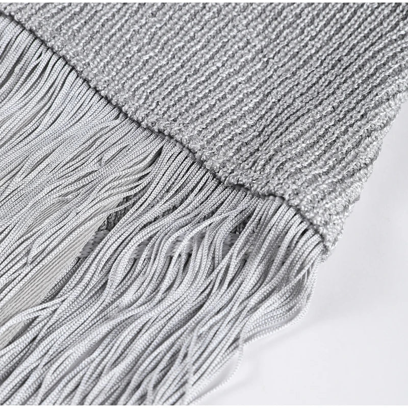 Sexy Sequin Tassel Evening Dresses Women Vintage Solid Sleeveless O-neck Slim High Waist Long Dress Lady 2025 Chic Party Vestido