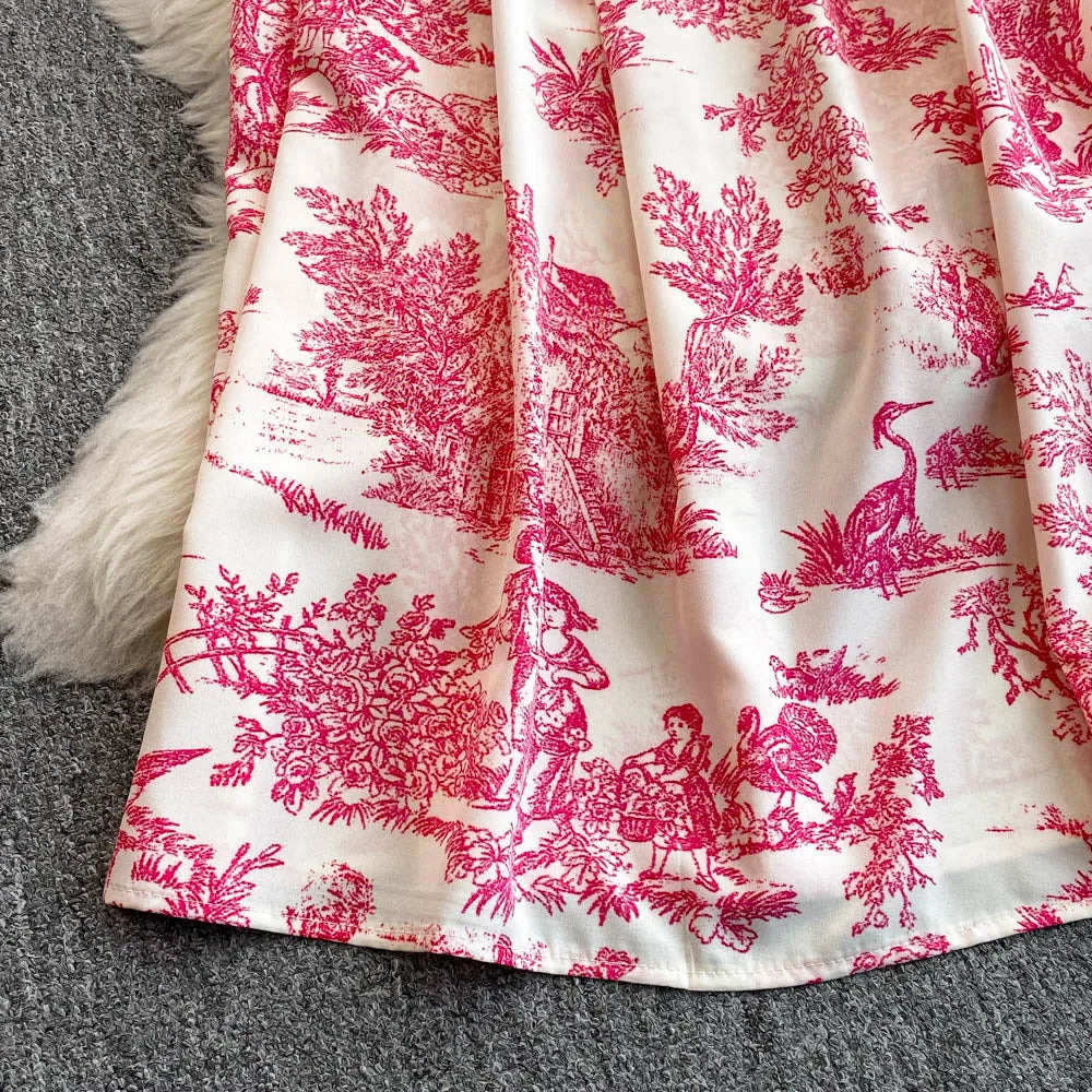 Retro Floral Print Off-oulder Chiffon Dr Women's Elastic Waist Slimming Beach Vaion Beachside Mid-Length Gown