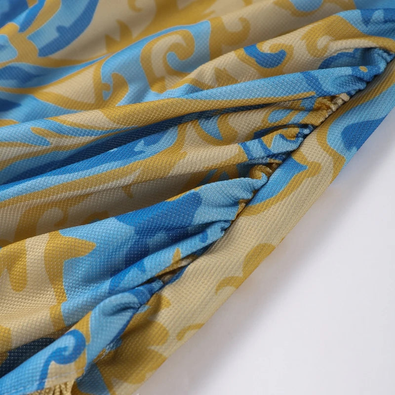 Fashion Tassels Print Long Dress For Women O-neck Sleeveless Patchwork Irregular Slip Vestidos 2025 Summer Female Beach Dresses