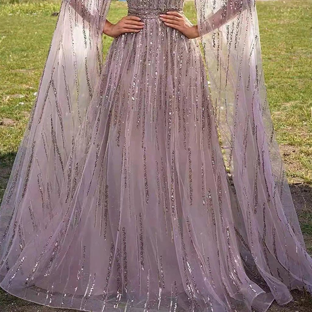 Women Elegant Tassel Sequins Luxury Party Dress See-through Maxi Long Sleeve Sexy Hollow Out Crew Neck Evening Wedding Dresses