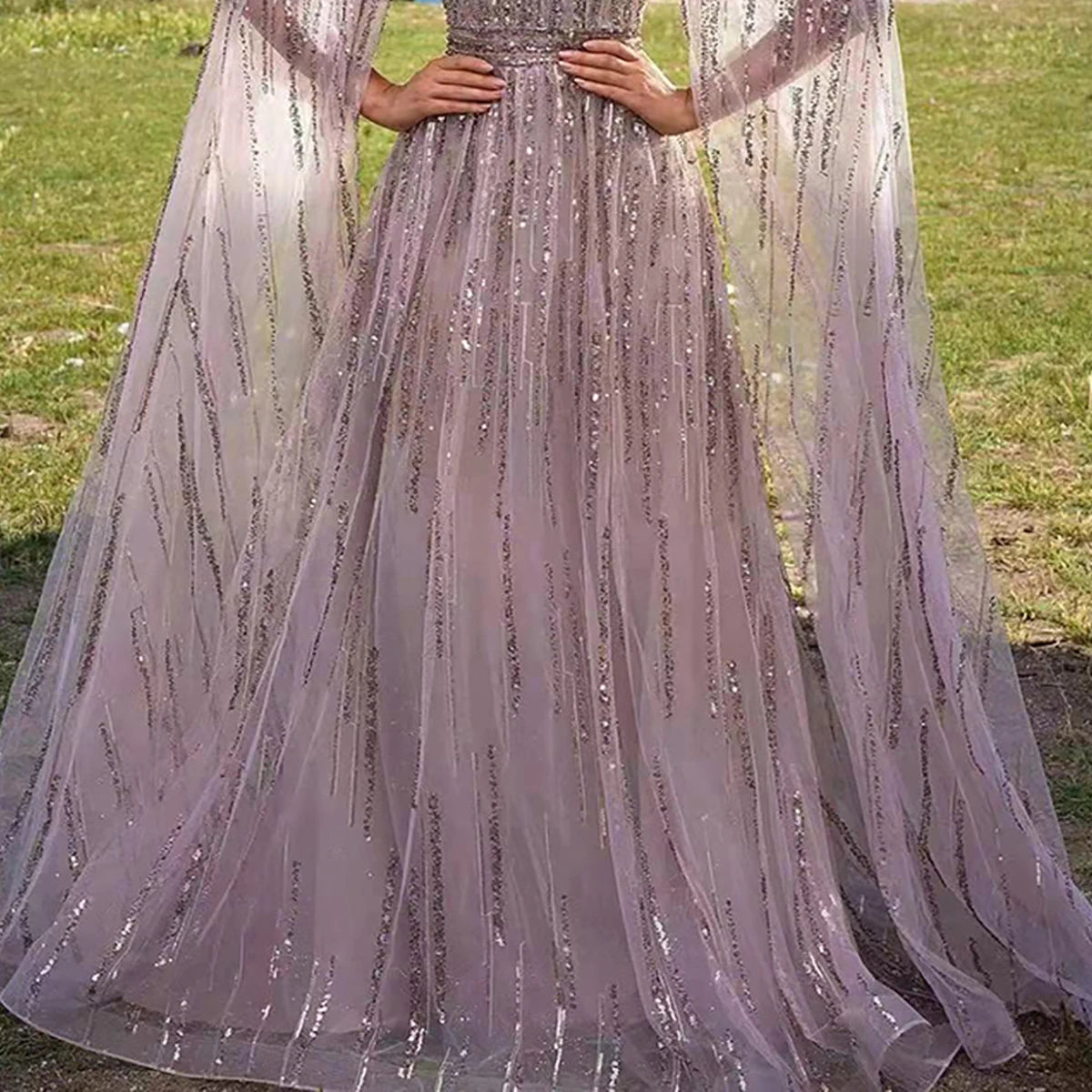 Women Elegant Tassel Sequins Luxury Party Dress See-through Maxi Long Sleeve Sexy Hollow Out Crew Neck Evening Wedding Dresses