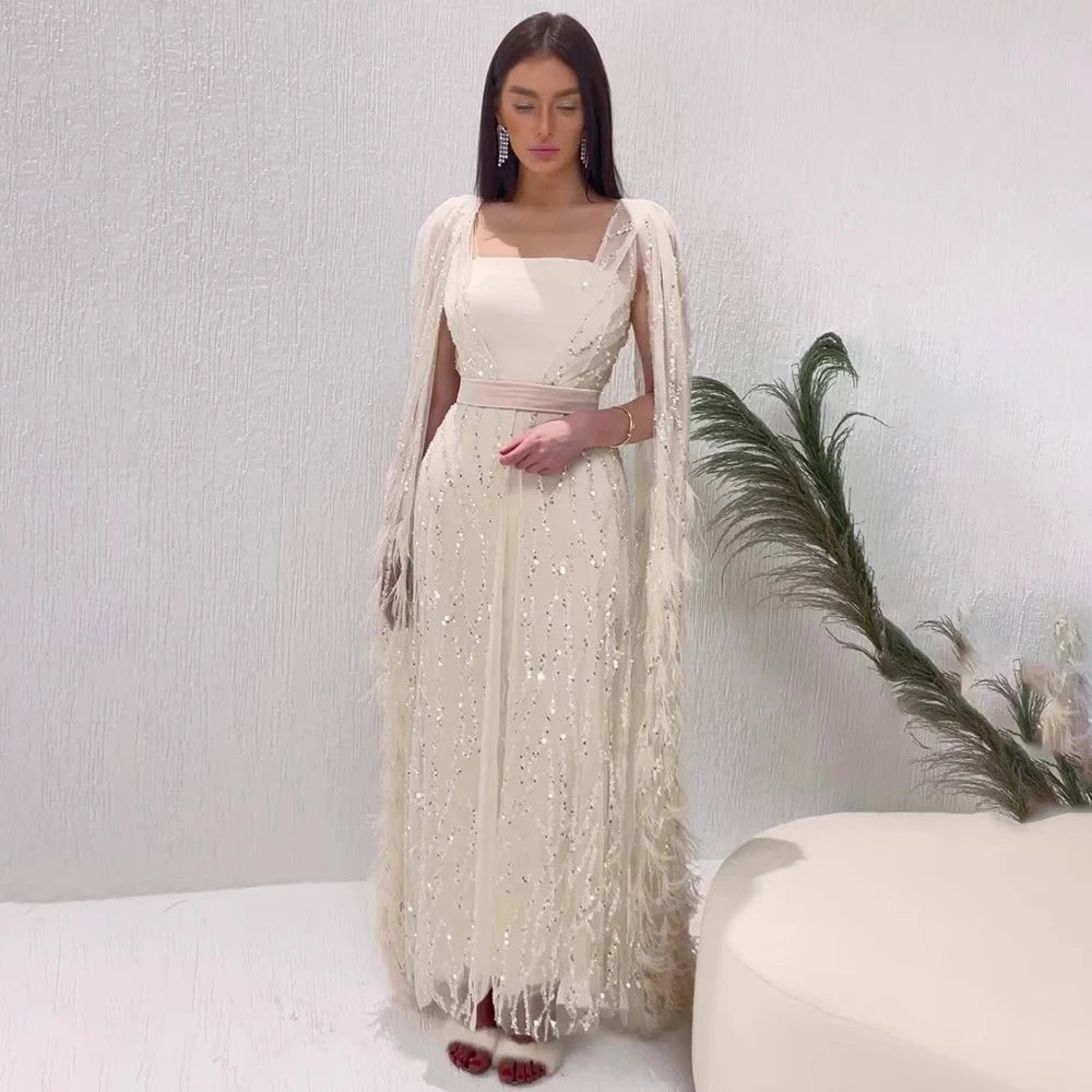 Women's Tassel Elegant Evening Dress Square Neck Sheer Long Sleeve  Party Club Maxi Dress Fake 2 Piece Shawl Prom Female Dresses