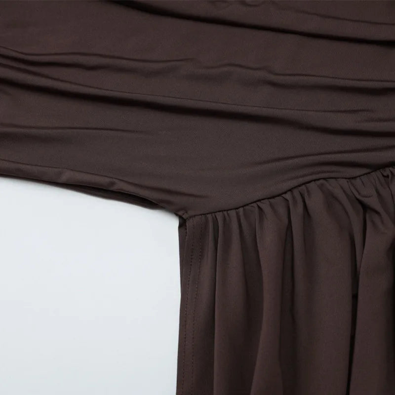 Elegant Slim Fit Pleat Irregular Long Dress Fashion Women Long Sleeve Turtleneck Patchwork Robes 2025 Chic Party Banquet Wear