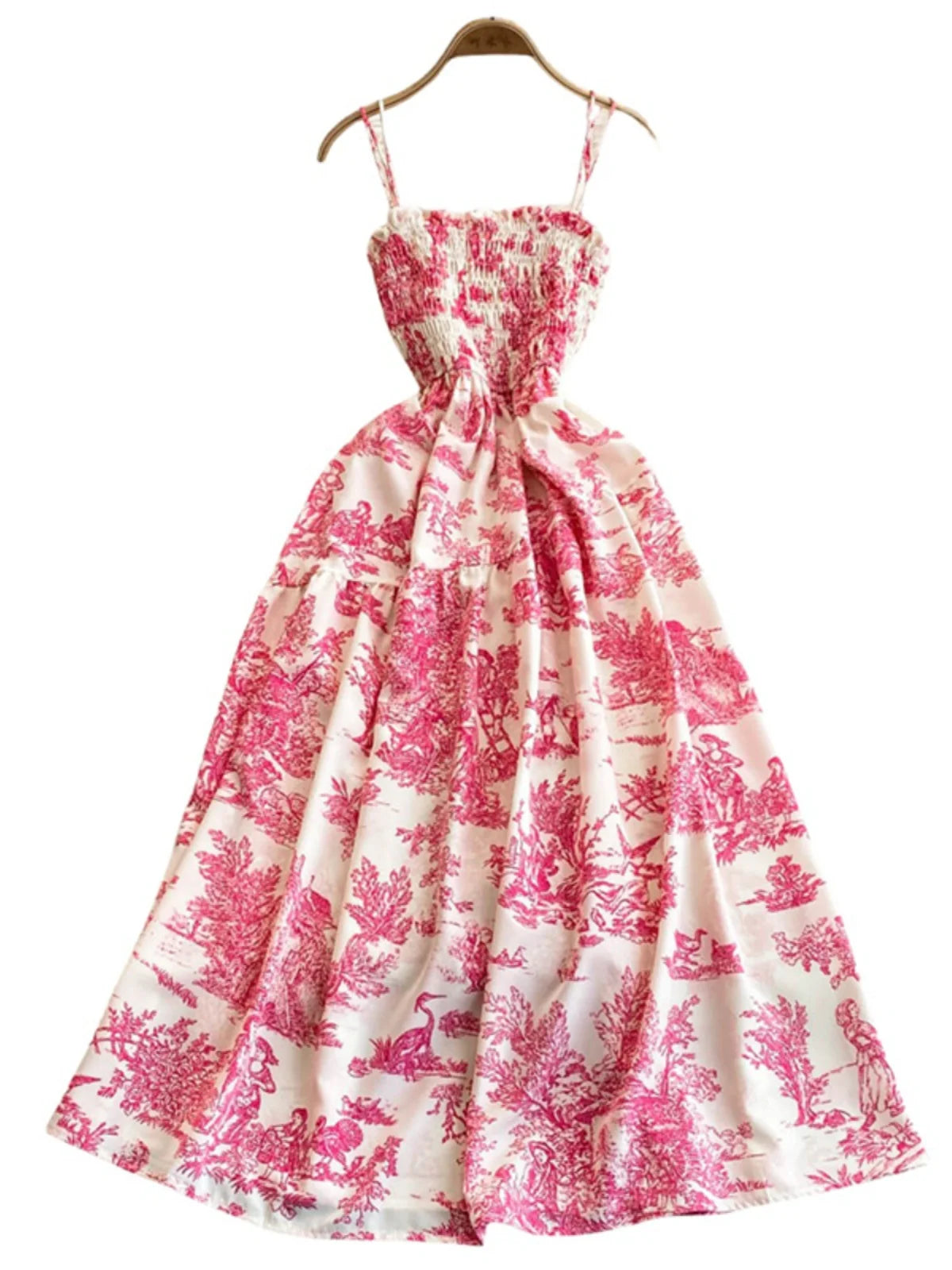 Retro Floral Print Off-oulder Chiffon Dr Women's Elastic Waist Slimming Beach Vaion Beachside Mid-Length Gown