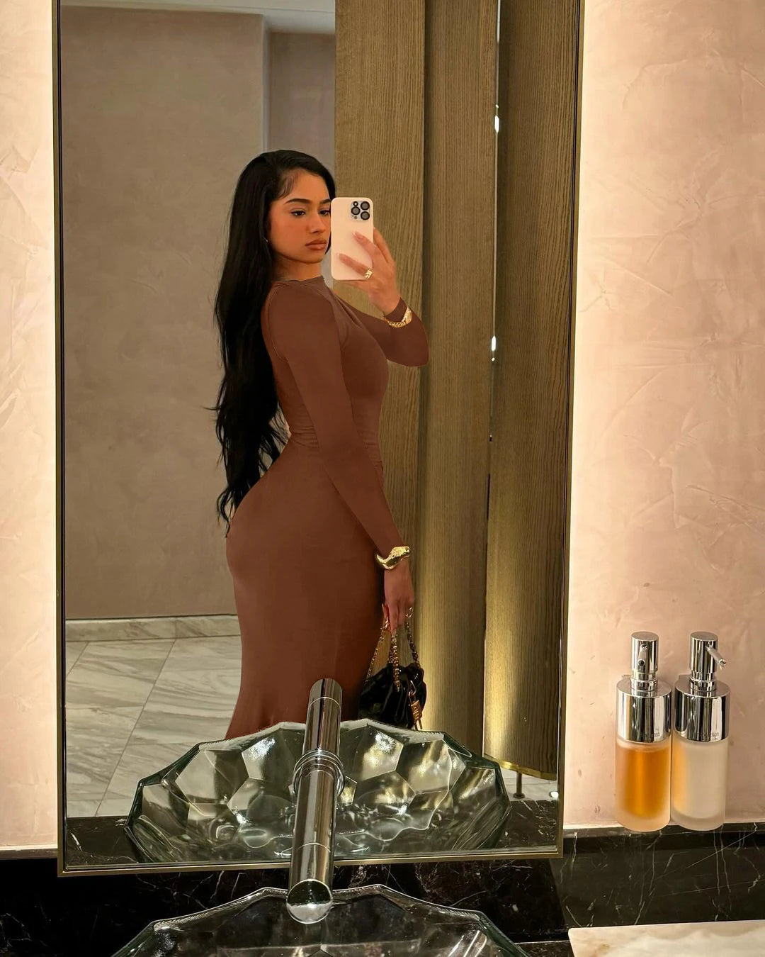 Dulzura Elegant Solid Long Sleeve Maxi Dress Bodycon Ruched Simple Women Clothes Cocktail Evening Party Dresses Y2K Wholesale