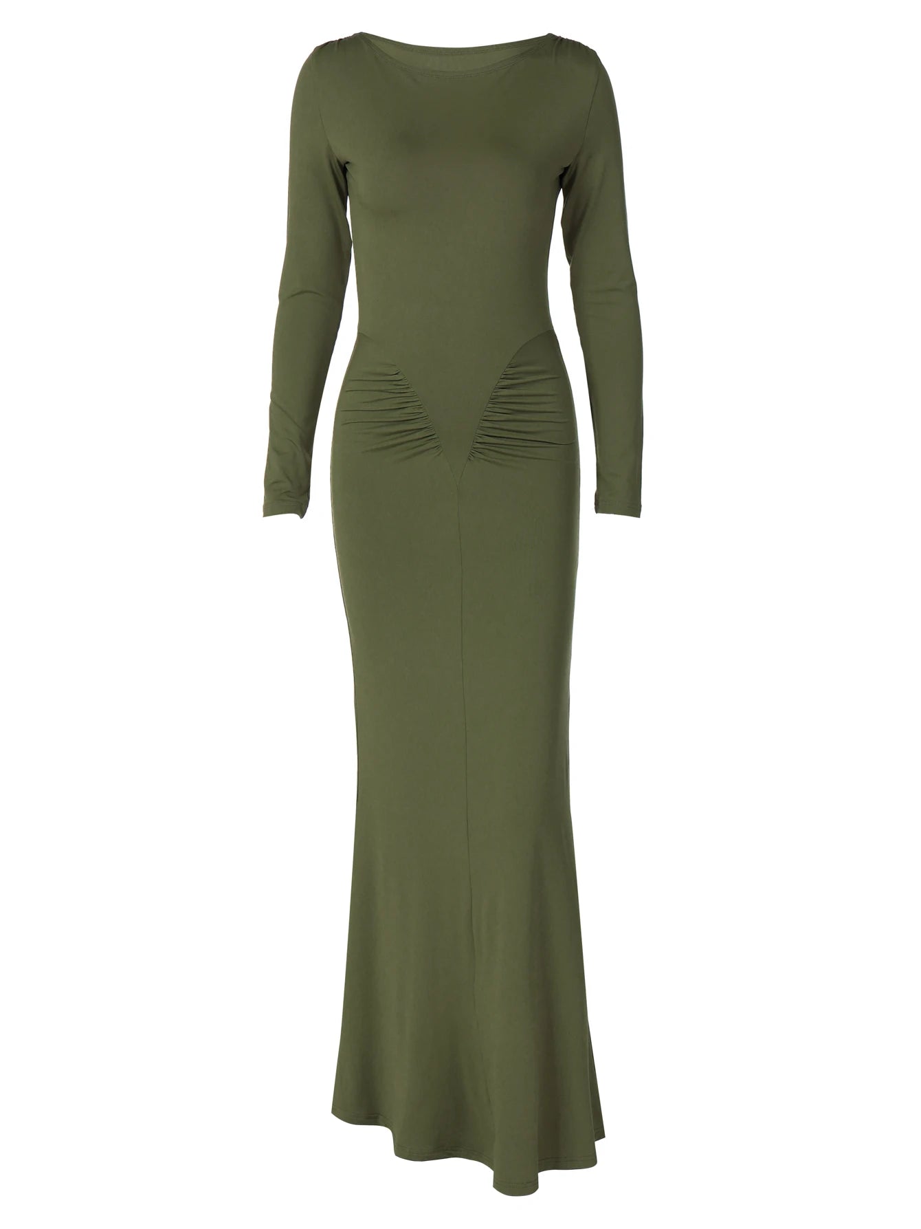 Dulzura Elegant Solid Long Sleeve Maxi Dress Bodycon Ruched Simple Women Clothes Cocktail Evening Party Dresses Y2K Wholesale