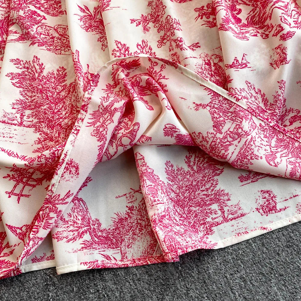 Retro Floral Print Off-oulder Chiffon Dr Women's Elastic Waist Slimming Beach Vaion Beachside Mid-Length Gown