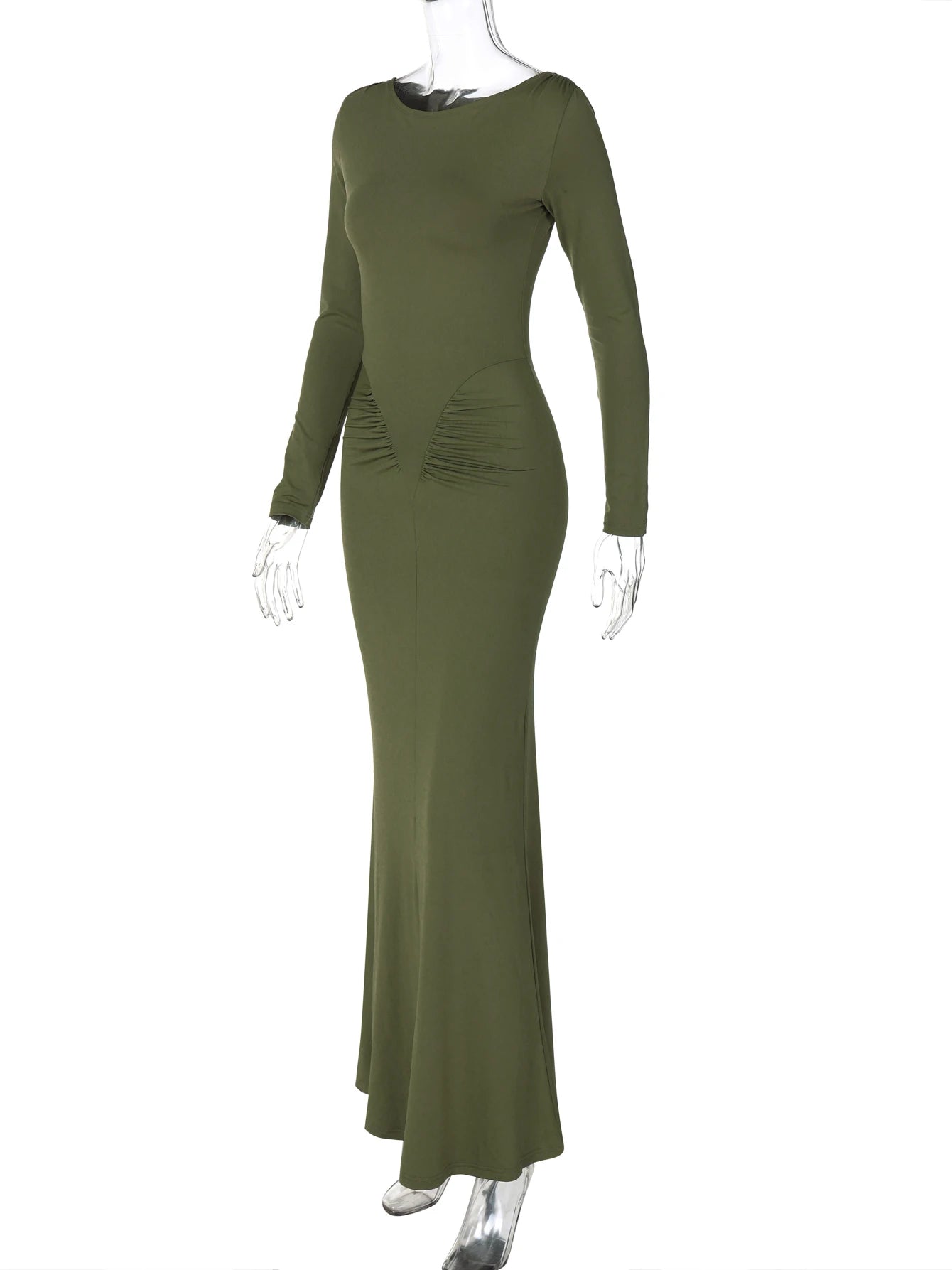 Dulzura Elegant Solid Long Sleeve Maxi Dress Bodycon Ruched Simple Women Clothes Cocktail Evening Party Dresses Y2K Wholesale