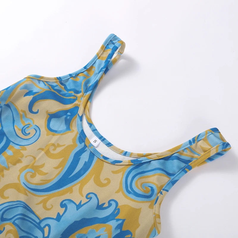 Fashion Tassels Print Long Dress For Women O-neck Sleeveless Patchwork Irregular Slip Vestidos 2025 Summer Female Beach Dresses