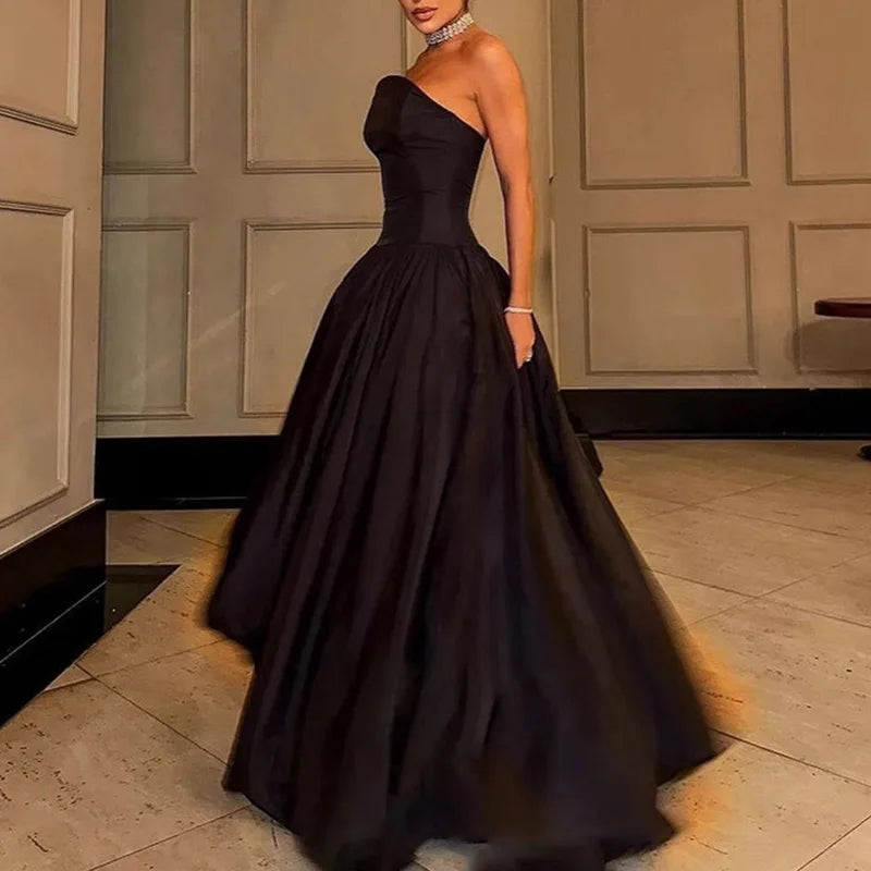 2025 Spring Summer Backless Hollow Long Dress Luxury Solid Strapless Evening Dress Sexy Off Shoulder Sleeveless Loose Maxi Dress