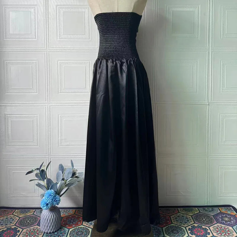 2025 Spring Summer Backless Hollow Long Dress Luxury Solid Strapless Evening Dress Sexy Off Shoulder Sleeveless Loose Maxi Dress