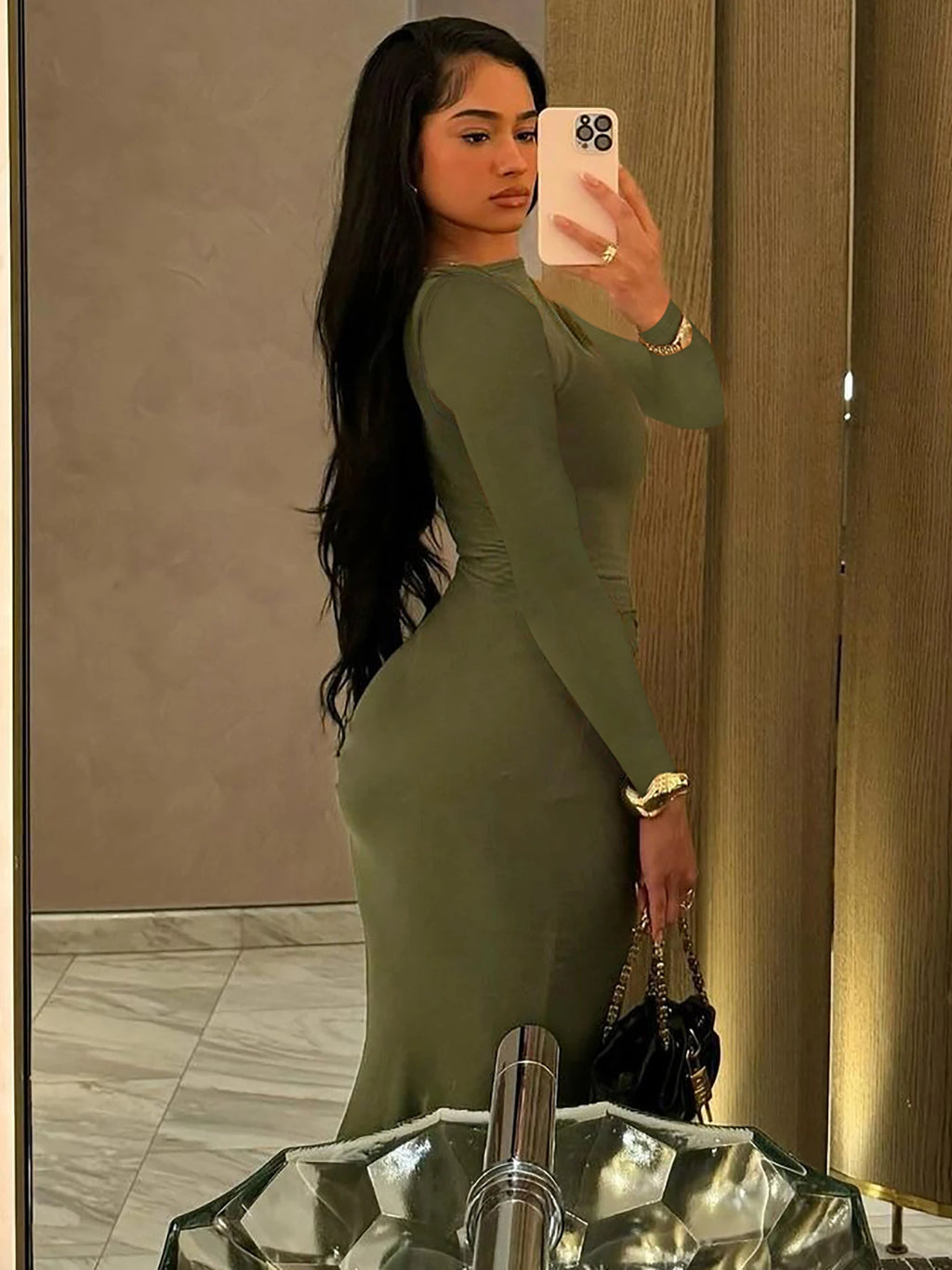 Dulzura Elegant Solid Long Sleeve Maxi Dress Bodycon Ruched Simple Women Clothes Cocktail Evening Party Dresses Y2K Wholesale