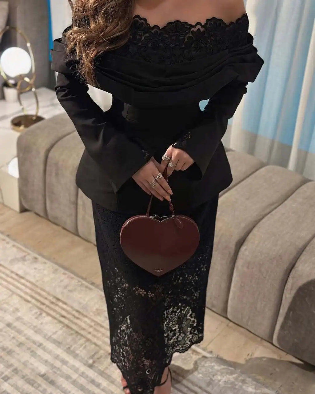2025 American European New Fashion Women's Black Solid Color Slim Slash Neck Ankle Length Lace Ceremonial Dresses Female Clothes