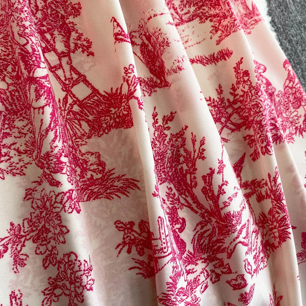 Retro Floral Print Off-oulder Chiffon Dr Women's Elastic Waist Slimming Beach Vaion Beachside Mid-Length Gown